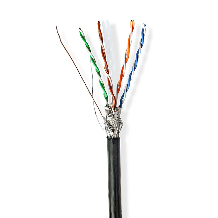 Network Cable Roll CAT6, solid S/FTP, 100.0m for outdoor use, black color. - NEDIS 233-2364
