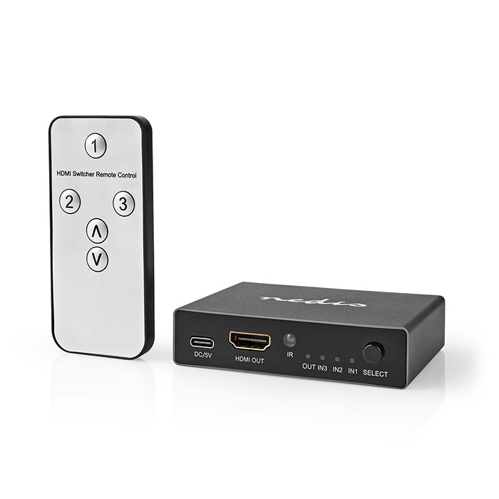 HDMI Switch with 3 ports, 3x HDMI input - HDMI output 45Gbps, anthracite. - NEDIS 233-2370