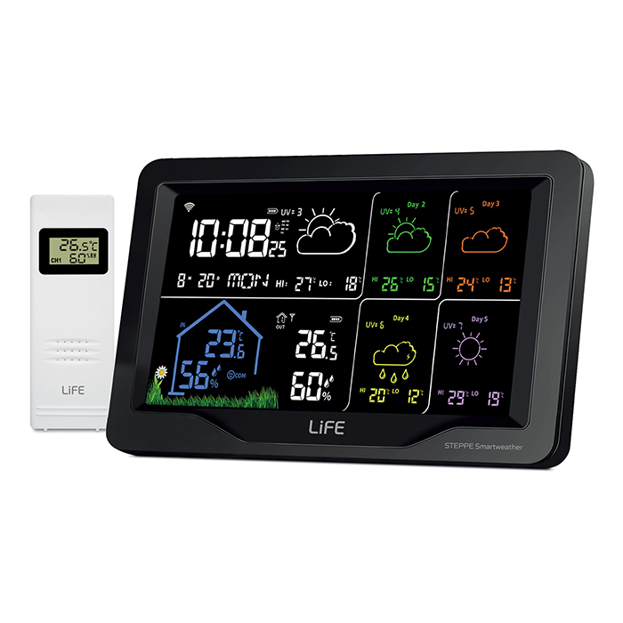 TUYA Smart Wi-Fi weather station, with wireless outdoor sensor, 7.5" colorful LCD display and 5-day weather forecast. - LIFE 221-0362