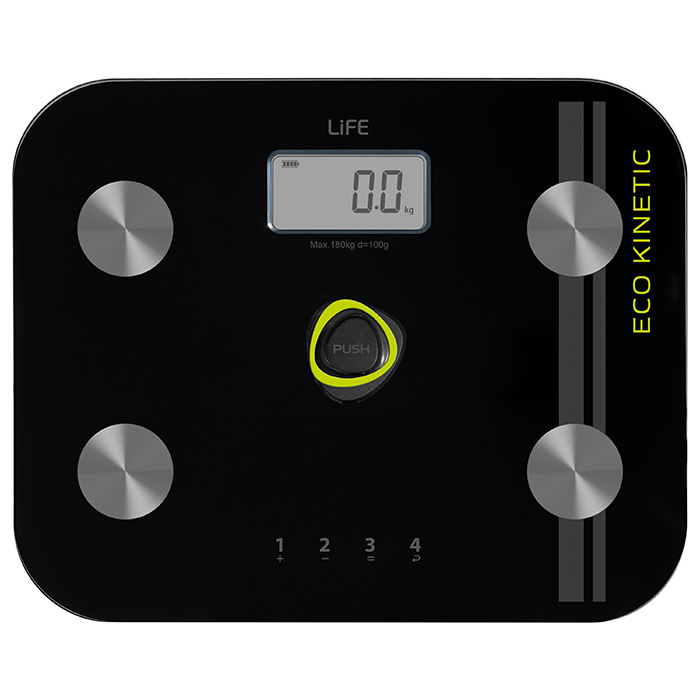 6 in 1 Battery-free glass digital bathroom scale with body fat analysis. - LIFE 221-0364