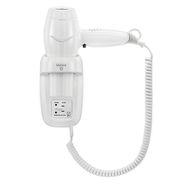 Wall-mounted hairdryer with shaver socker, white. - VALERA 228-0107