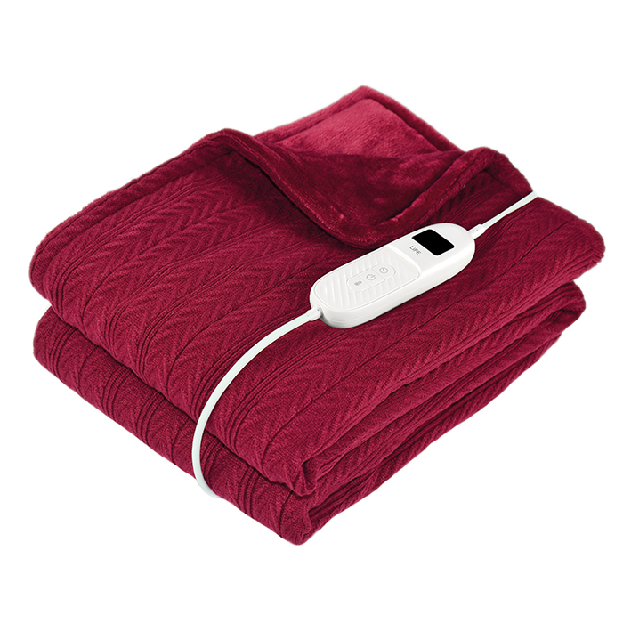 Knitted electric heated overblanket, 160W, 160 x 120cm, in red color - LIFE 221-0370