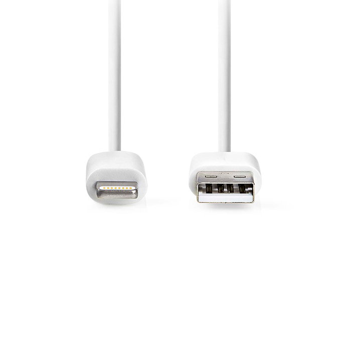 Lightning USB 2.0 Cable, apple lightning - USB-A male, 2.00m white color. - NEDIS 233-2479