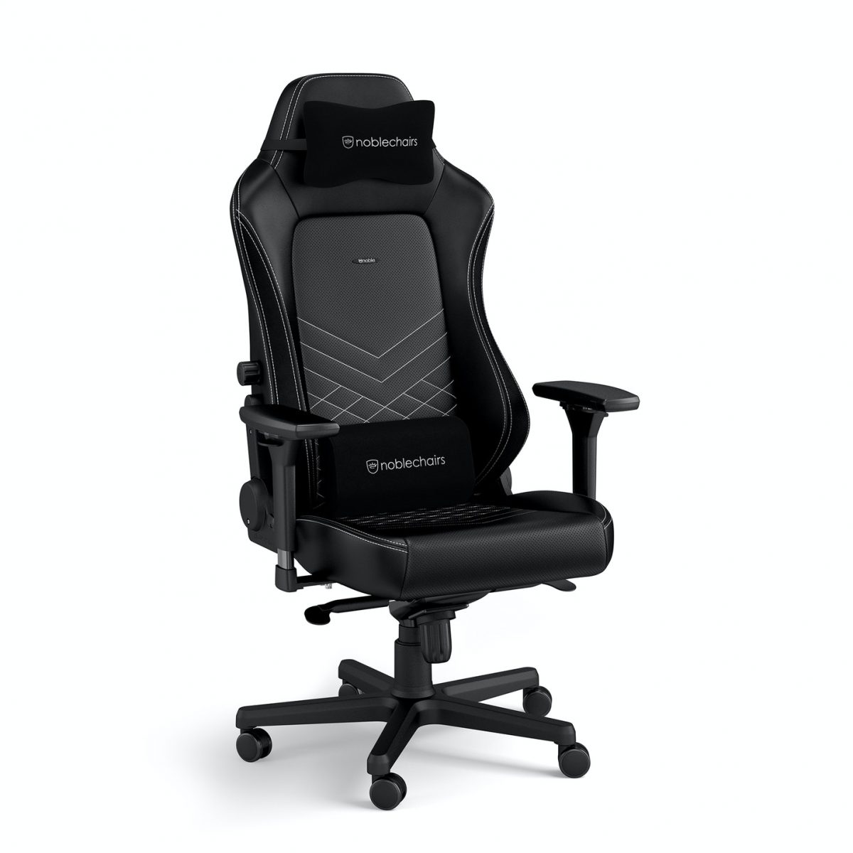 noblechairs HERO Gaming Chair - cold foam, steel armrests,  60mm casters, 150kg - black/platinum - CASEKING 2.35.63.01.010