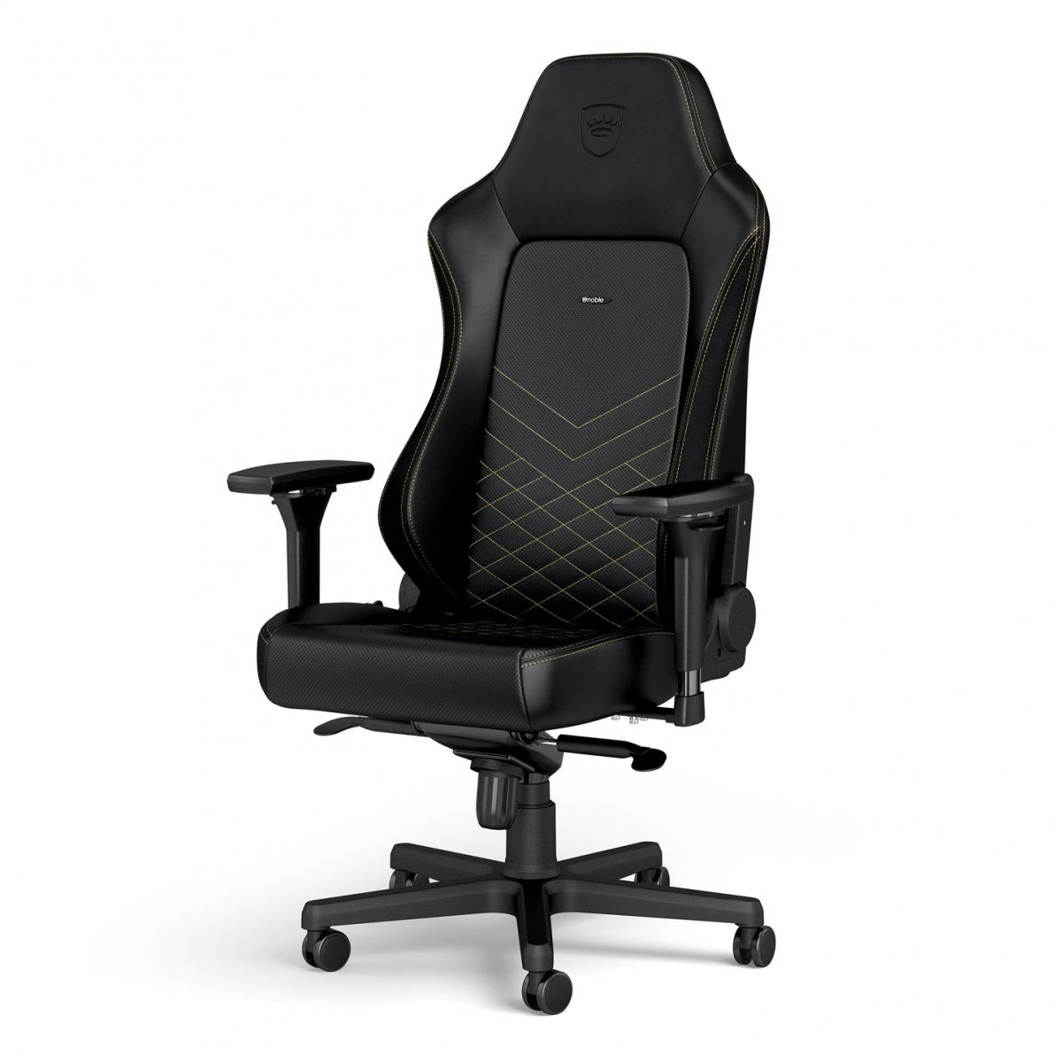 noblechairs HERO Gaming Chair - cold foam, steel armrests,  60mm casters, 150kg - black/gold - CASEKING 2.35.63.01.011