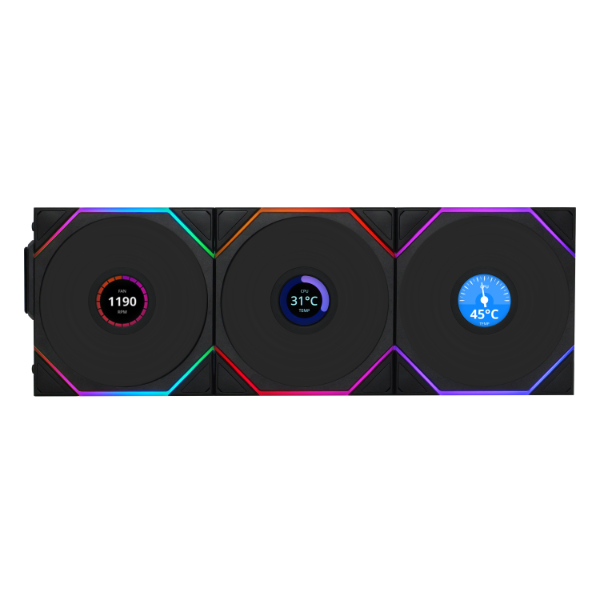 Lian Li UNI FAN TL-LCD Wireless Reverse 120 Black (3pcs & controller) Case Fan - LIAN LI 2.35.65.01.131
