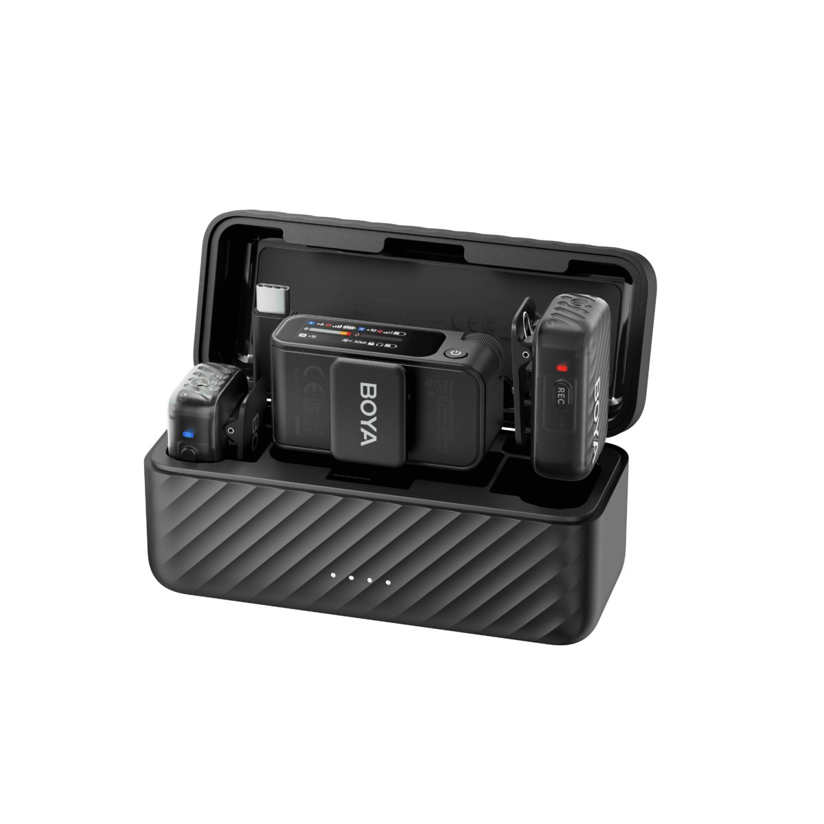 BOYAMIC 2-02 Wireless HD 2xLavalier Microphone USB-C &Camera 4x RXs 32bit Float Onboard Rec 300m 15h - BOYA 2.35.70.02.029