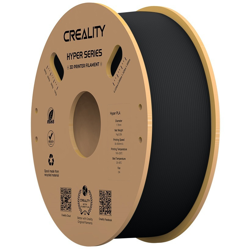 Creality Hyper PLA Black 3D Printer Filament, High Speed, 1 kg Spool1.75 - CREALITY 2.35.71.01.029