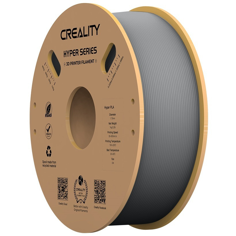 Creality Hyper PLA Grey 3D Printer Filament, High Speed, 1 kg Spool1.75 3301010340 gray - CREALITY 2.35.71.01.032