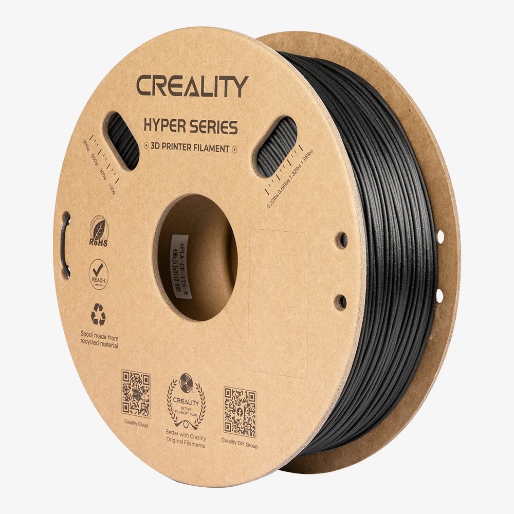 Creality Hyper PLA-CF Black Carbon Fiber 3D Printer Filament, High Strength, 1 kg Spool1.75 - CREALITY 2.35.71.01.039