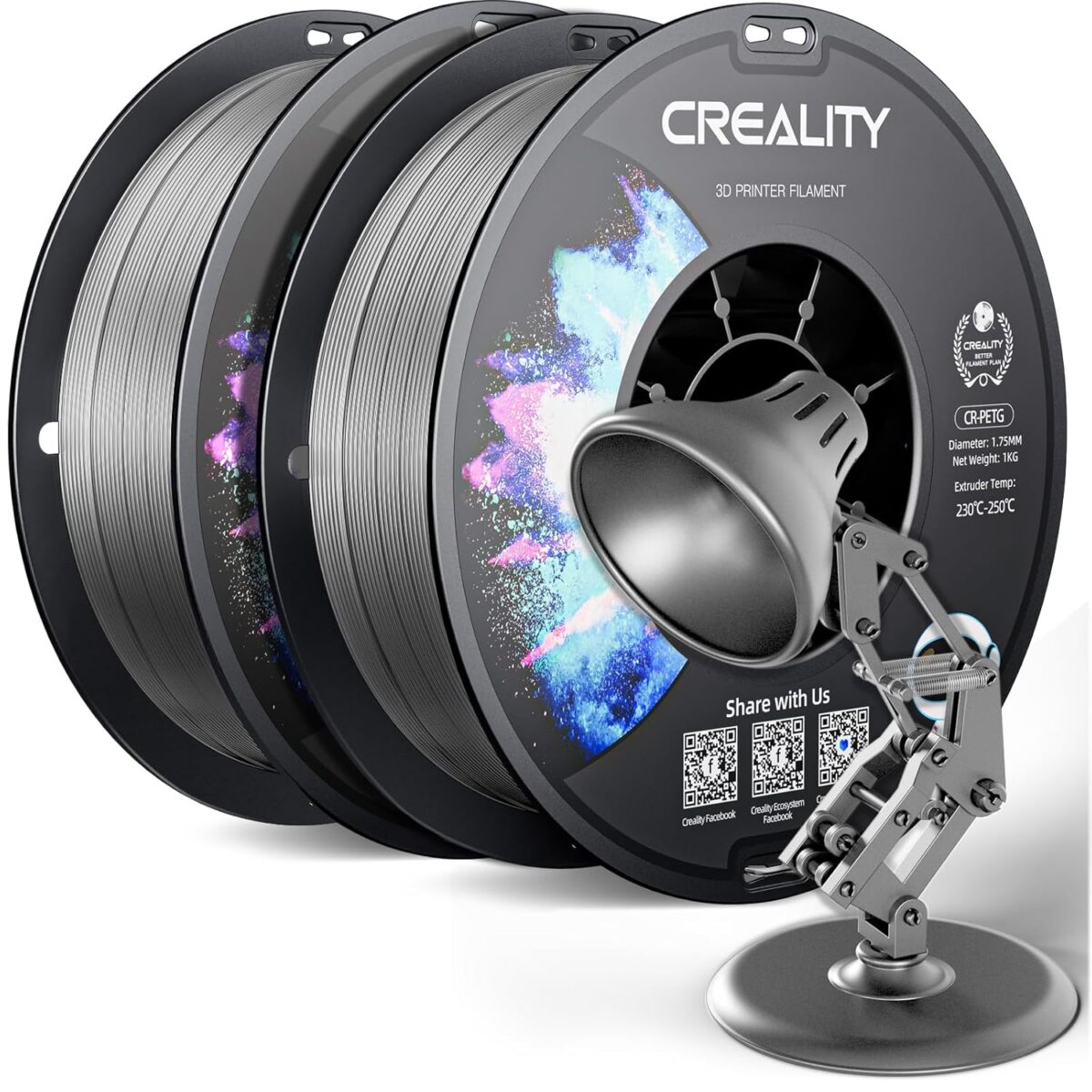 Creality CR-PETG Value Pack 2kg - 2x Gray 3D Printer Filament (grey) - CREALITY 2.35.71.01.116