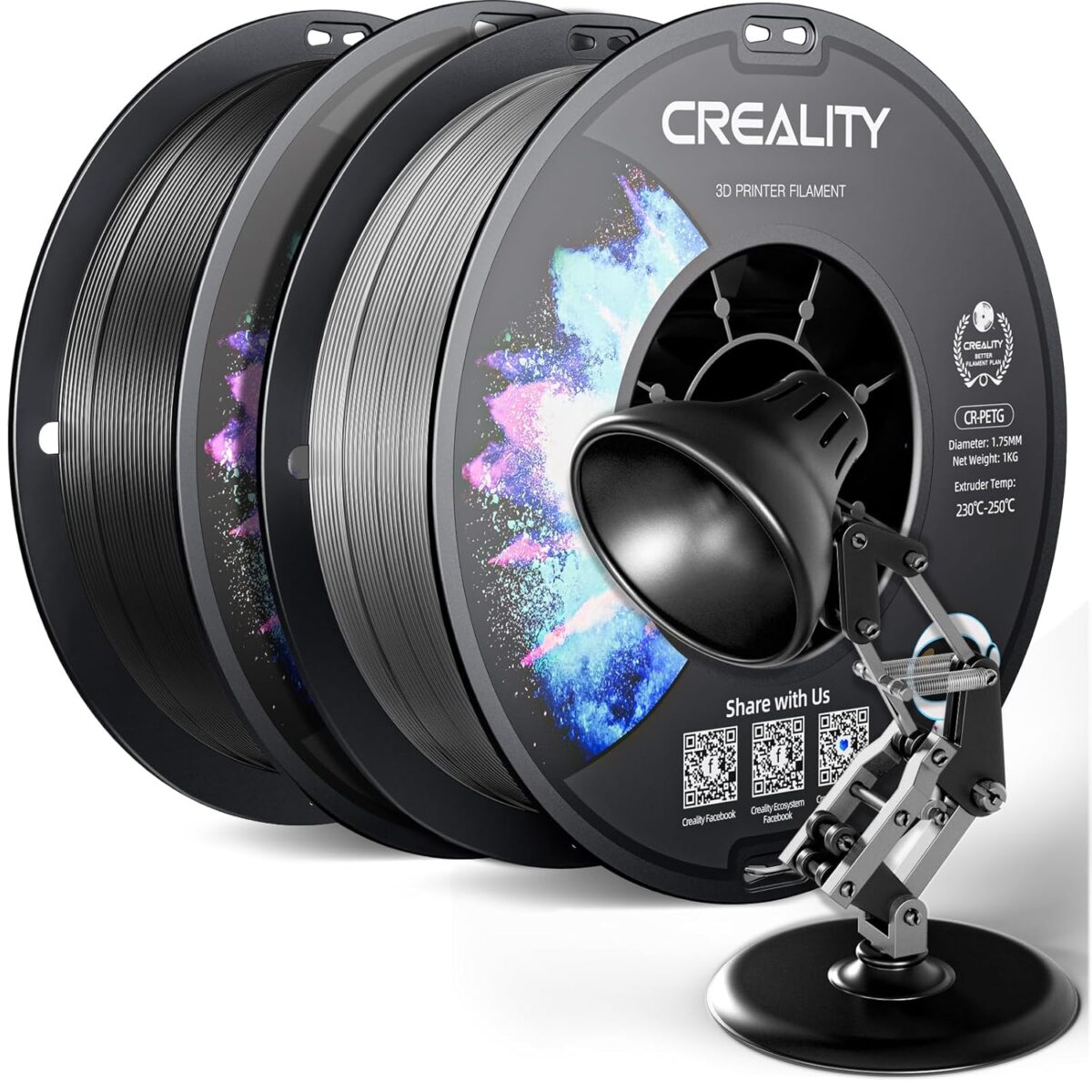 Creality CR-PETG Value Pack 2kg - Black & Gray 3D Printer Filament (Black+Grey) - CREALITY 2.35.71.01.121