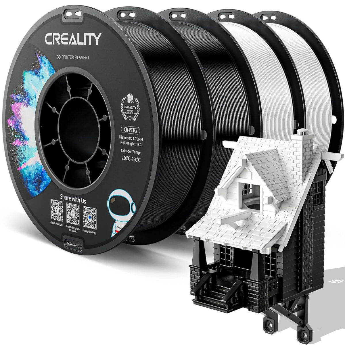 Creality CR-PETG Value Pack 4kg - 2x Black & 2x White 3D Printer Filament no reel - CREALITY 2.35.71.01.123