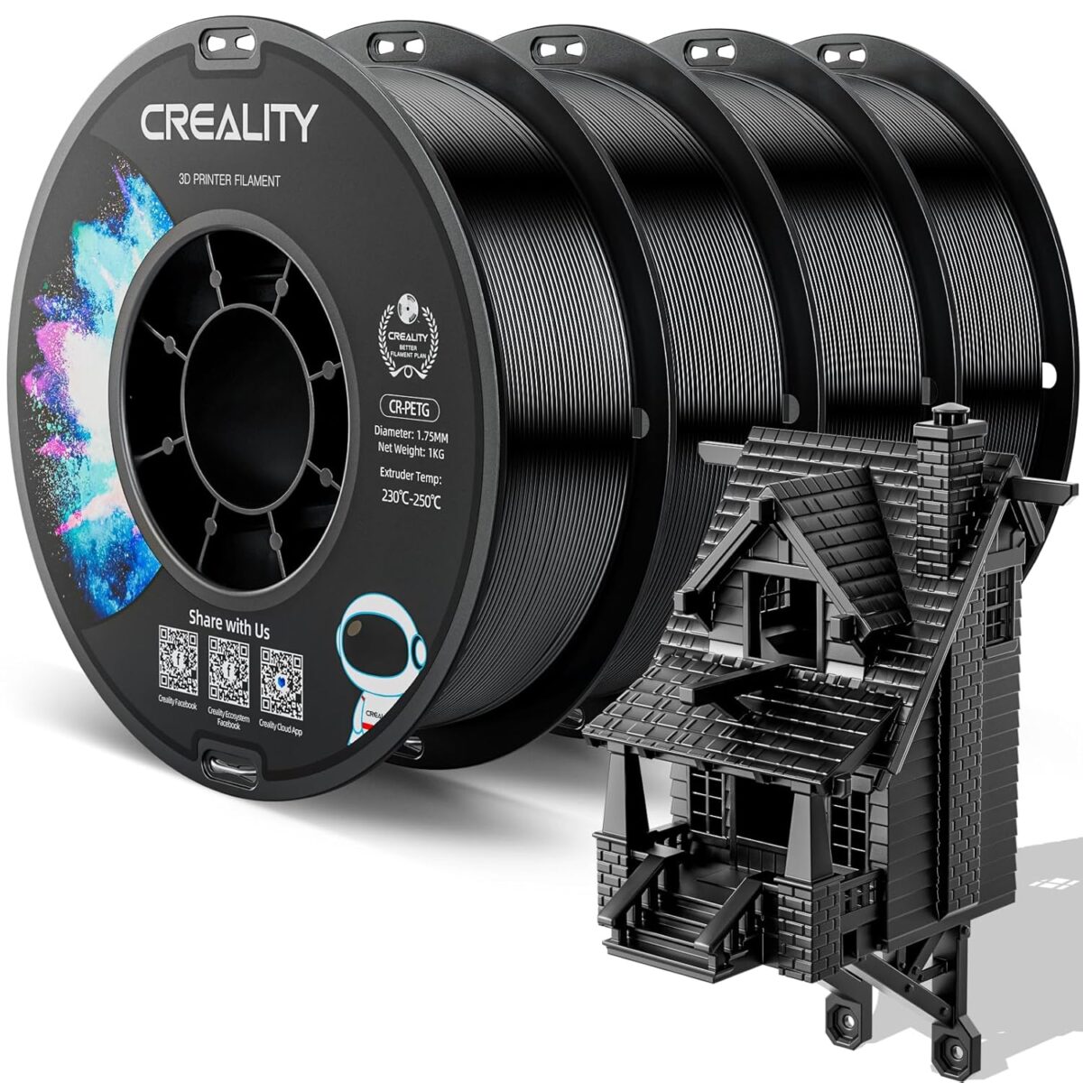 Creality CR-PETG Value Pack 4kg - 4x Black 3D Printer Filament no reel - CREALITY 2.35.71.01.124
