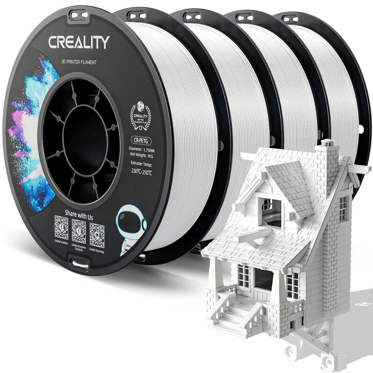 Creality CR-PETG Value Pack 4kg - 4x White 3D Printer Filament no reel - CREALITY 2.35.71.01.125