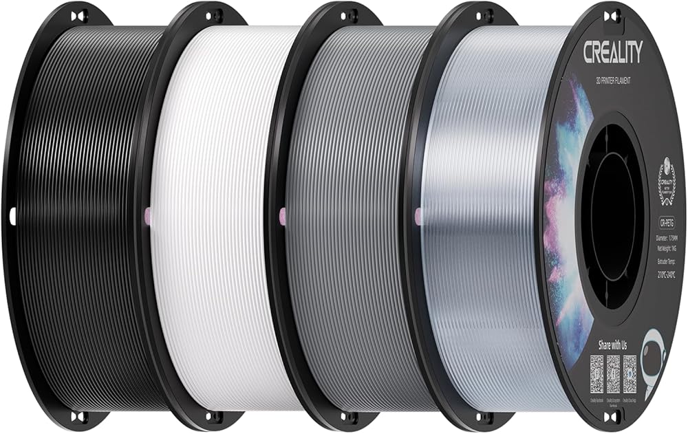 Creality CR-PETG Value Pack 4kg - Black & White & Grey & Transparent 3D Printer Filament - CREALITY 2.35.71.01.207