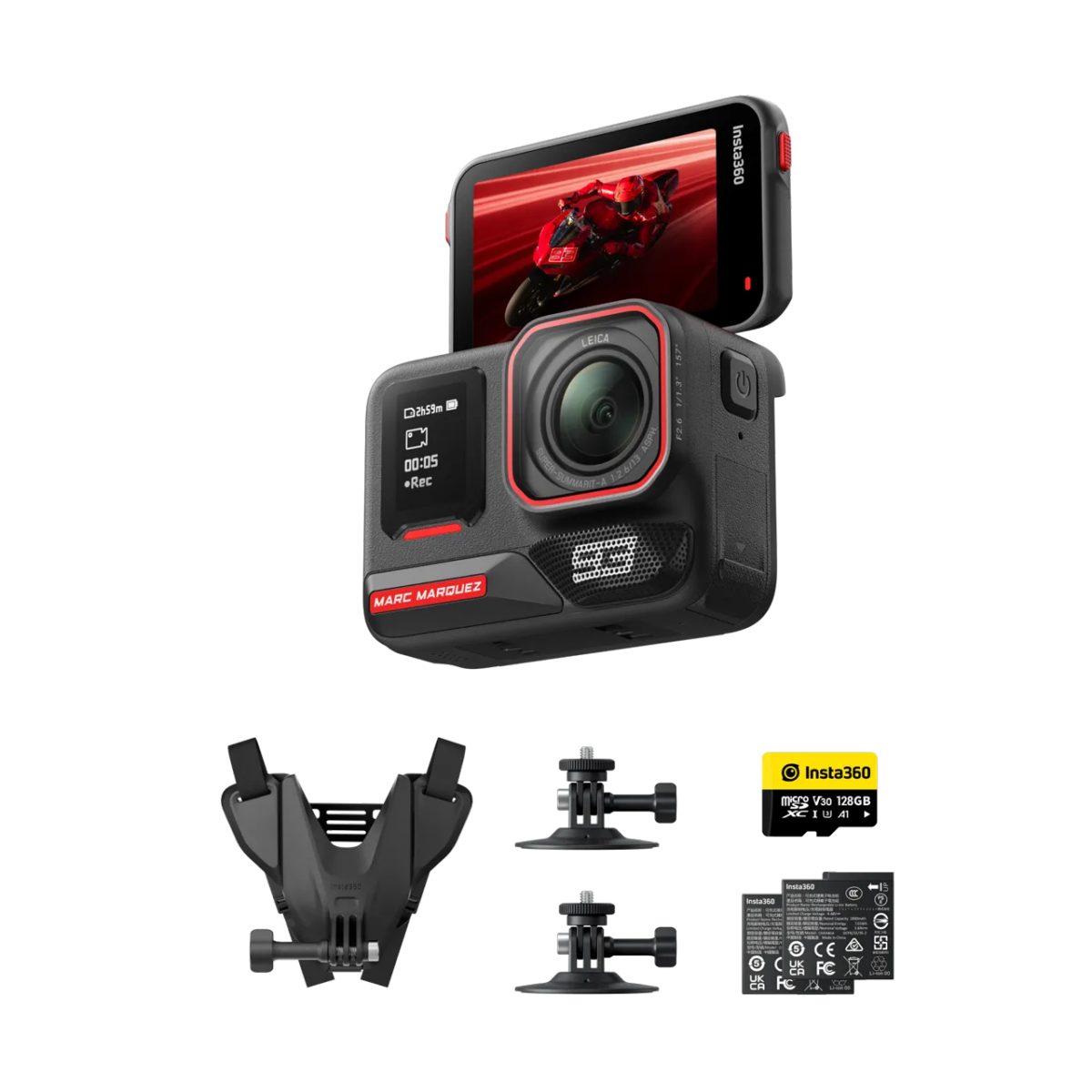 Insta360 Ace Pro 2 Marc Mαrquez 93 - Dual Battery, 128GB MicroSD, Motorcycle Helmet Mount, Adhesive - Insta360 2.35.72.00.029