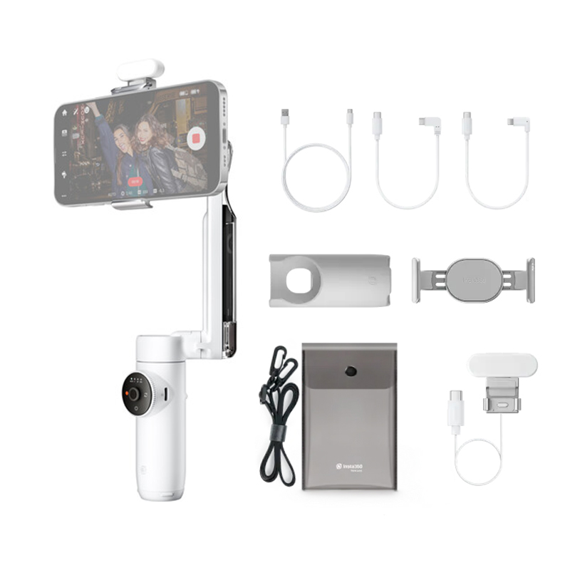Insta360 Flow - Creator Kit White - AI Tracking Stabilizer phone gimbal, Spotlight TypeC & Lightning - Insta360 2.35.72.01.010