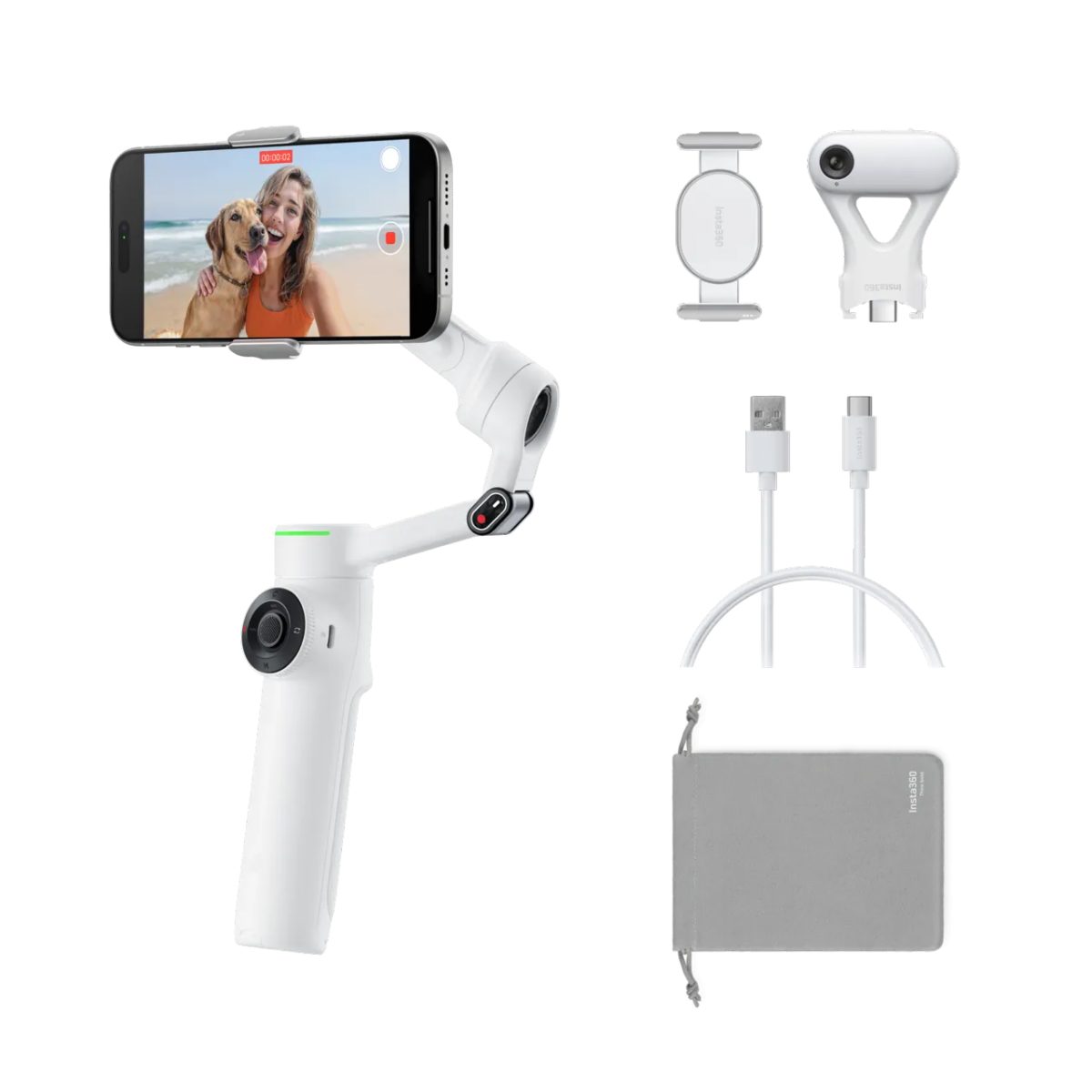 Insta360 Flow 2 AI Tracker Bundle White - A.I. Powered Gimbal Stabilzer for Smartphone - Insta360 2.35.72.01.180