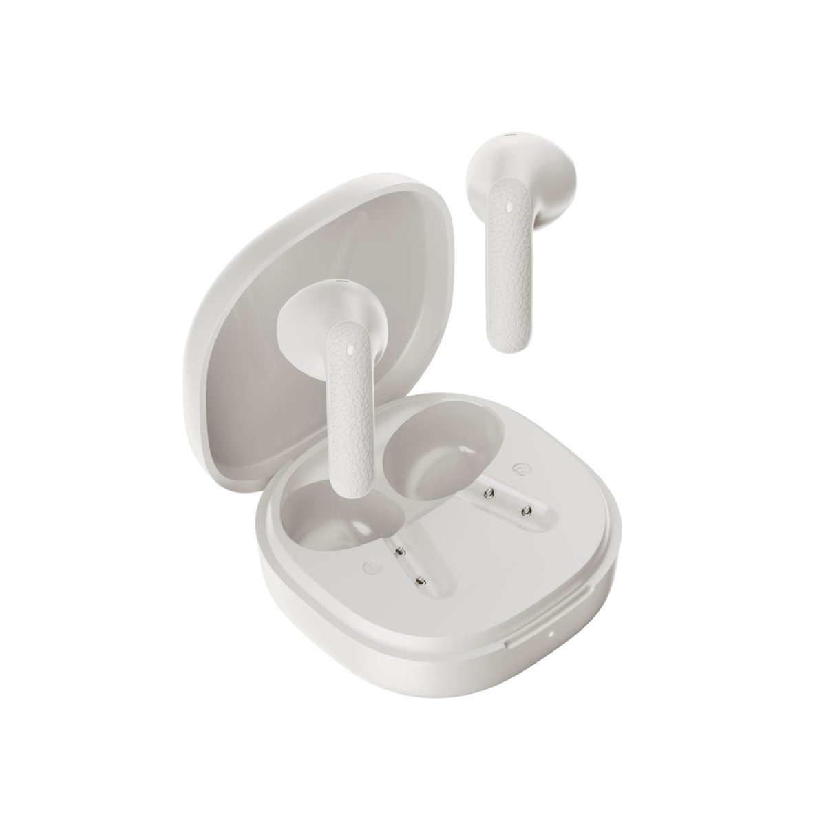 QCY Air White Semi-Ear TWS Earbuds, quad Mic ENC multi-point connection, leather grain case - QCY 2.40.01.01.096