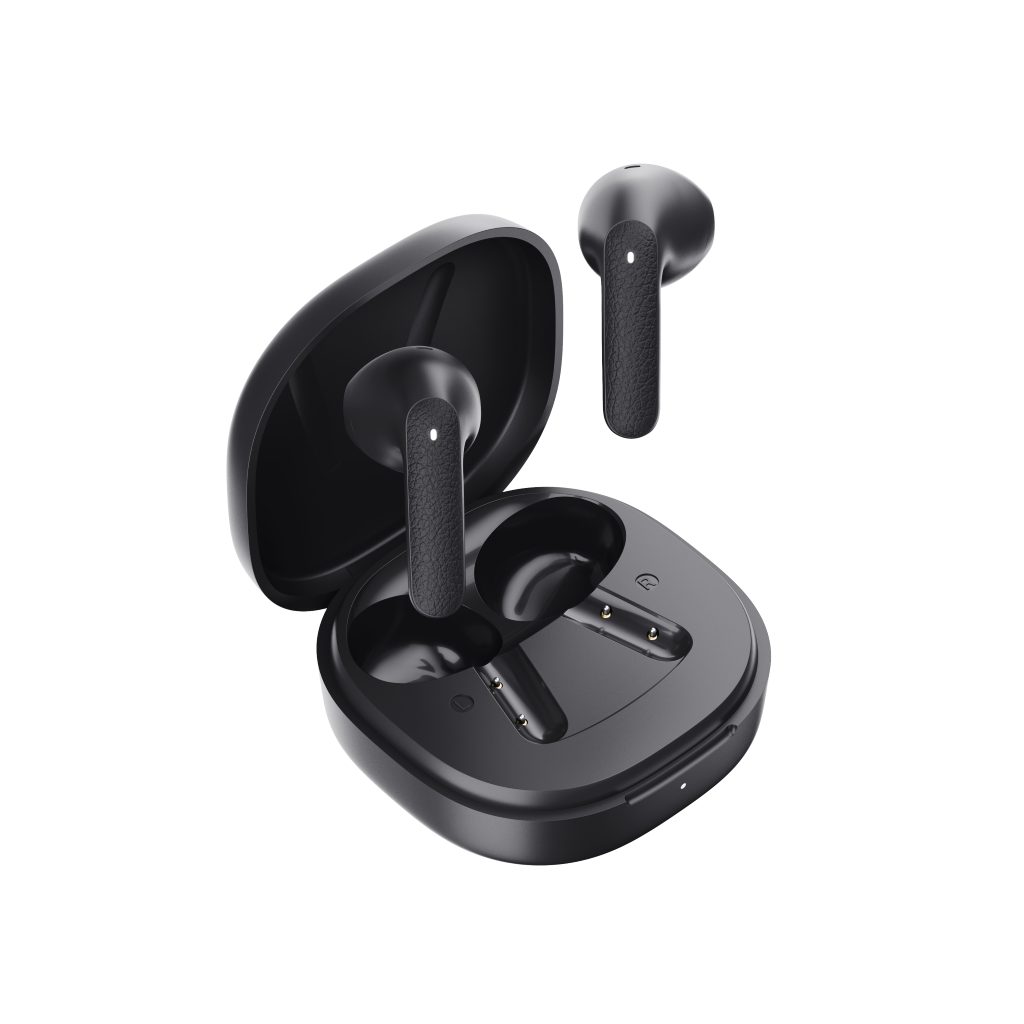 QCY Air Dark Grey Semi-Ear TWS Earbuds, quad Mic ENC multi-point connection, leather grain case - QCY 2.40.01.01.097