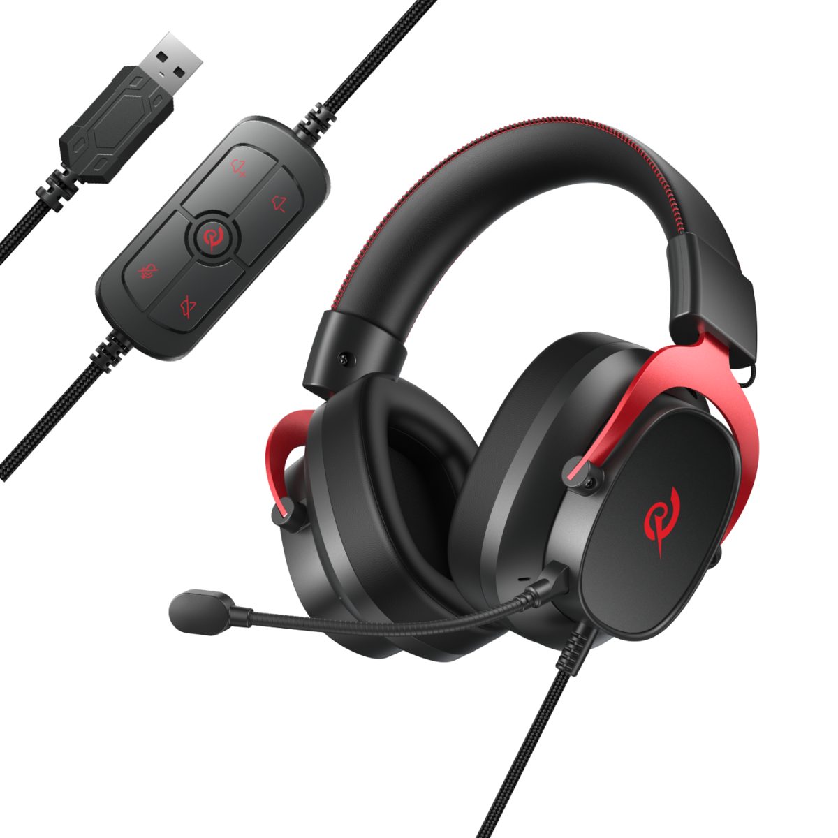 QCY Heroad VT200 Pro 7.1 Red USB PlayStation & PC Gaming Headset 53mm Metal Headband PS4/PS5/PC - QCY 2.40.01.02.005